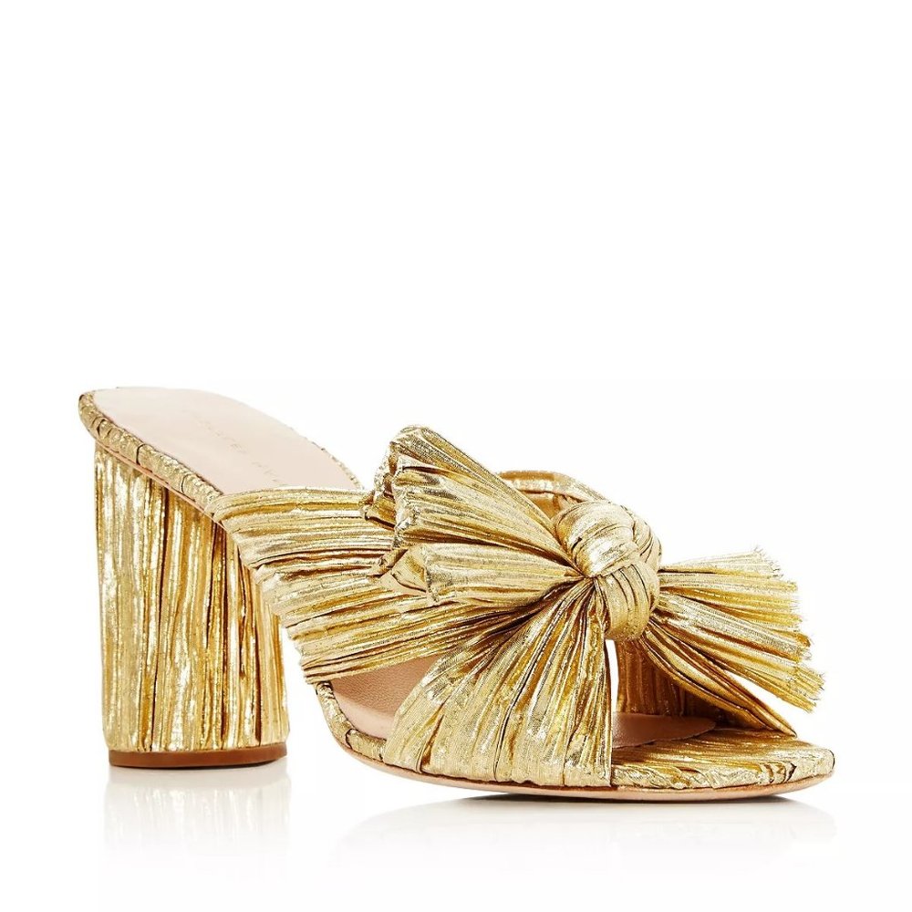 Women's Loeffler Randall Penny Knotted Metallic Pleated Gold Size 8